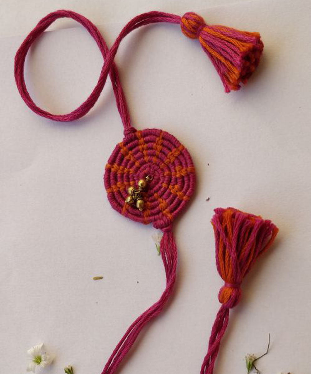 Red yellow hand made thread rakhi