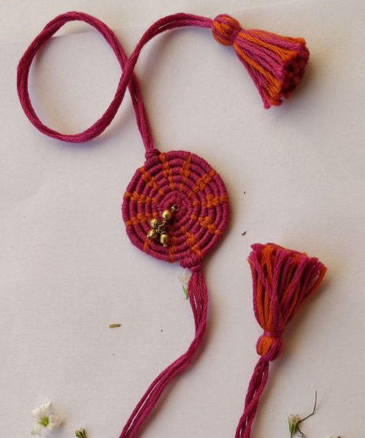 Red yellow hand made thread rakhi