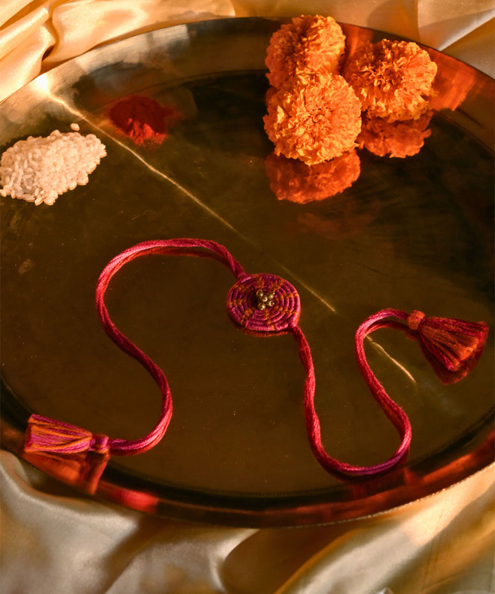 Red yellow hand made thread rakhi