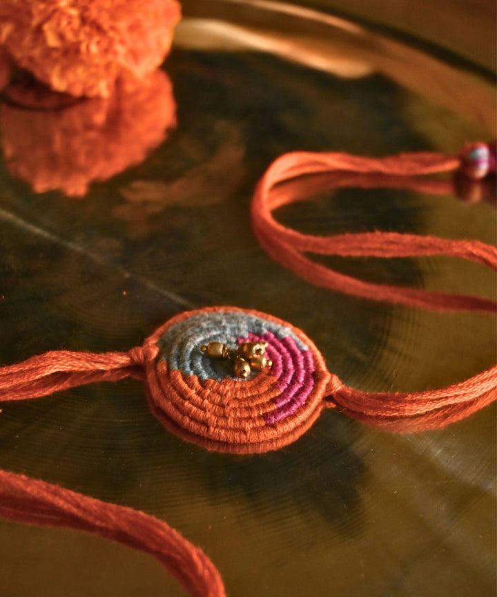 Red yellow thread hand made rakhi