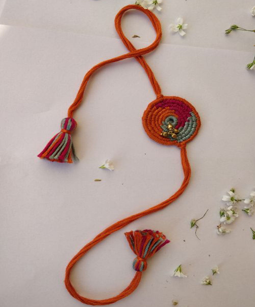 Red yellow thread hand made rakhi