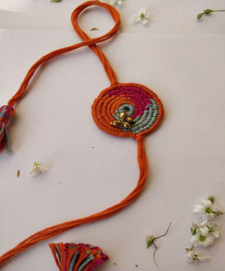 Red yellow thread hand made rakhi