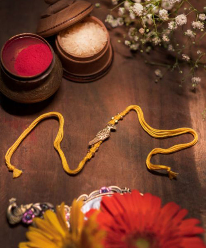 Red yellow combination thread handmade rakhi