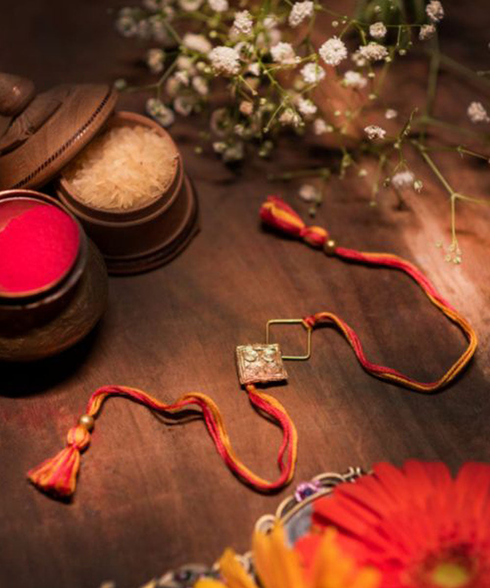 Red blue handmade thread rakhi