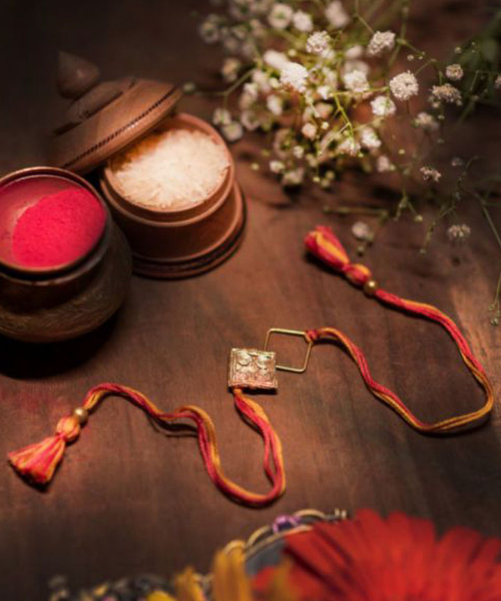 Red blue handmade thread rakhi