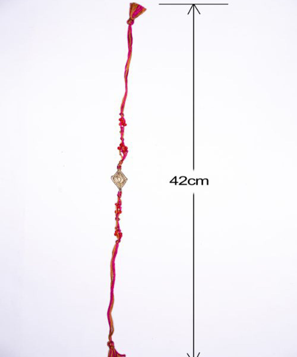 Red orange gray handmade thread rakhi