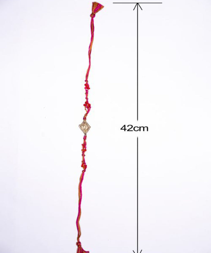 Red orange gray handmade thread rakhi