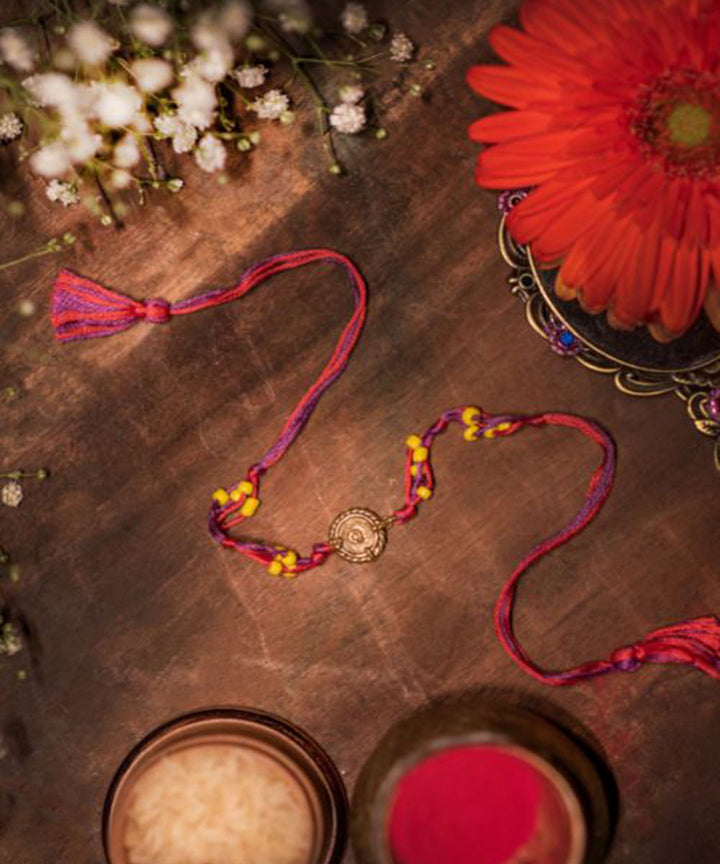 Yellow red handmade thread rakhi