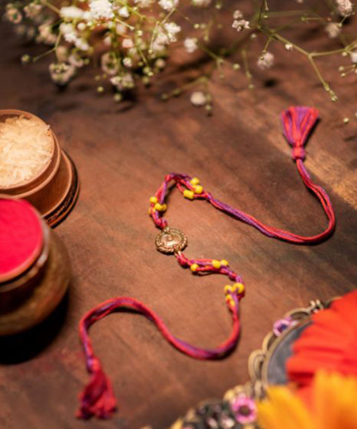 Yellow red handmade thread rakhi
