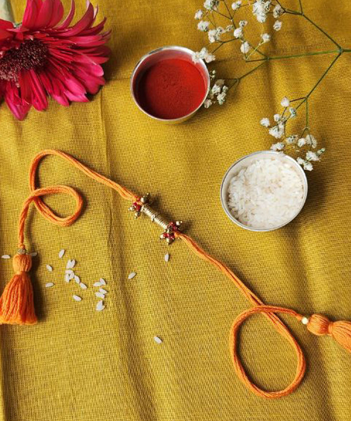 Red yellow combined handmade thread rakhi