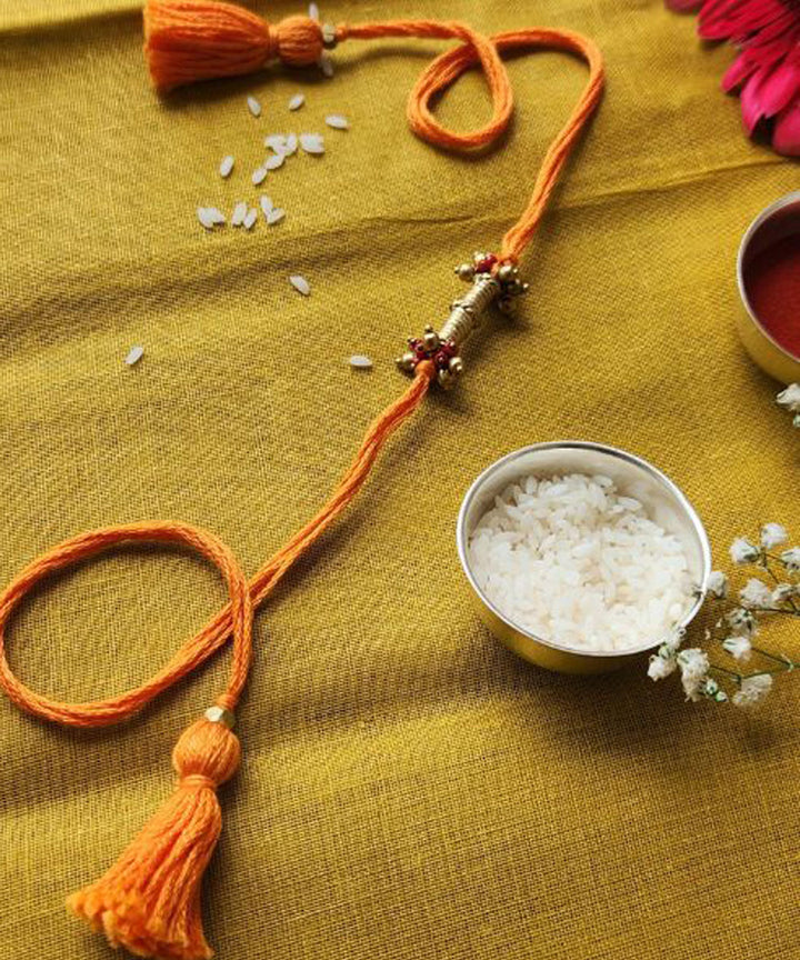 Red yellow combined handmade thread rakhi