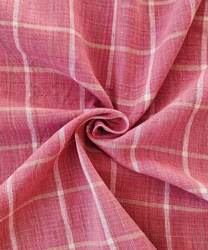 Checked pink cream handwoven cotton khadi fabric