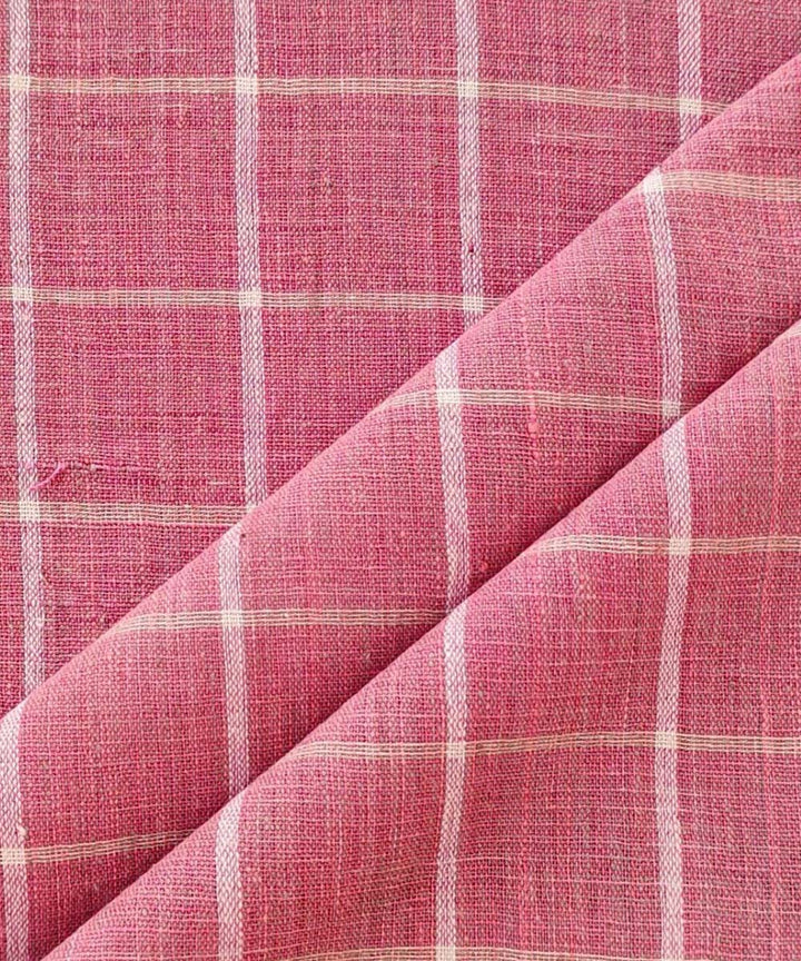 Checked pink cream handwoven cotton khadi fabric