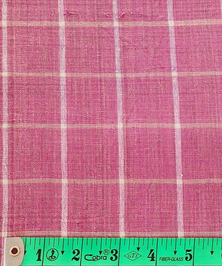 Checked pink cream handwoven cotton khadi fabric