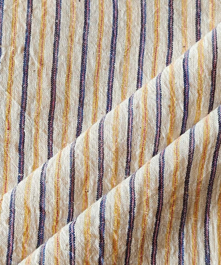 Blue yellow striped handwoven cotton khadi fabric