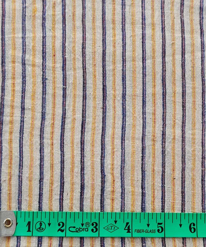Blue yellow striped handwoven cotton khadi fabric