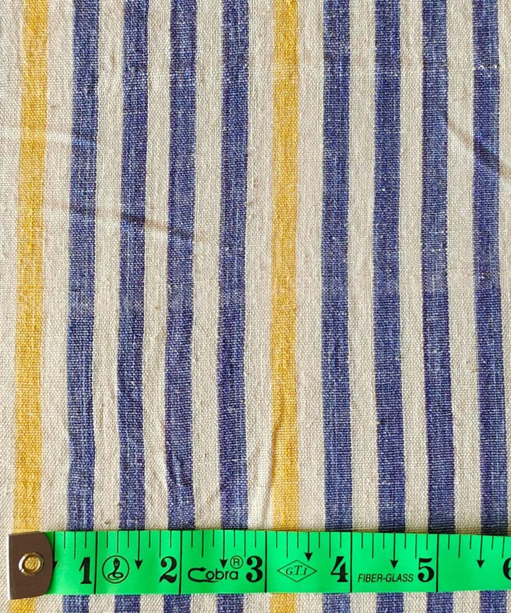 Blue yellow striped handwoven khadi cotton fabric