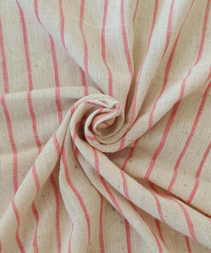 Pink cream striped handwoven cotton khadi fabric