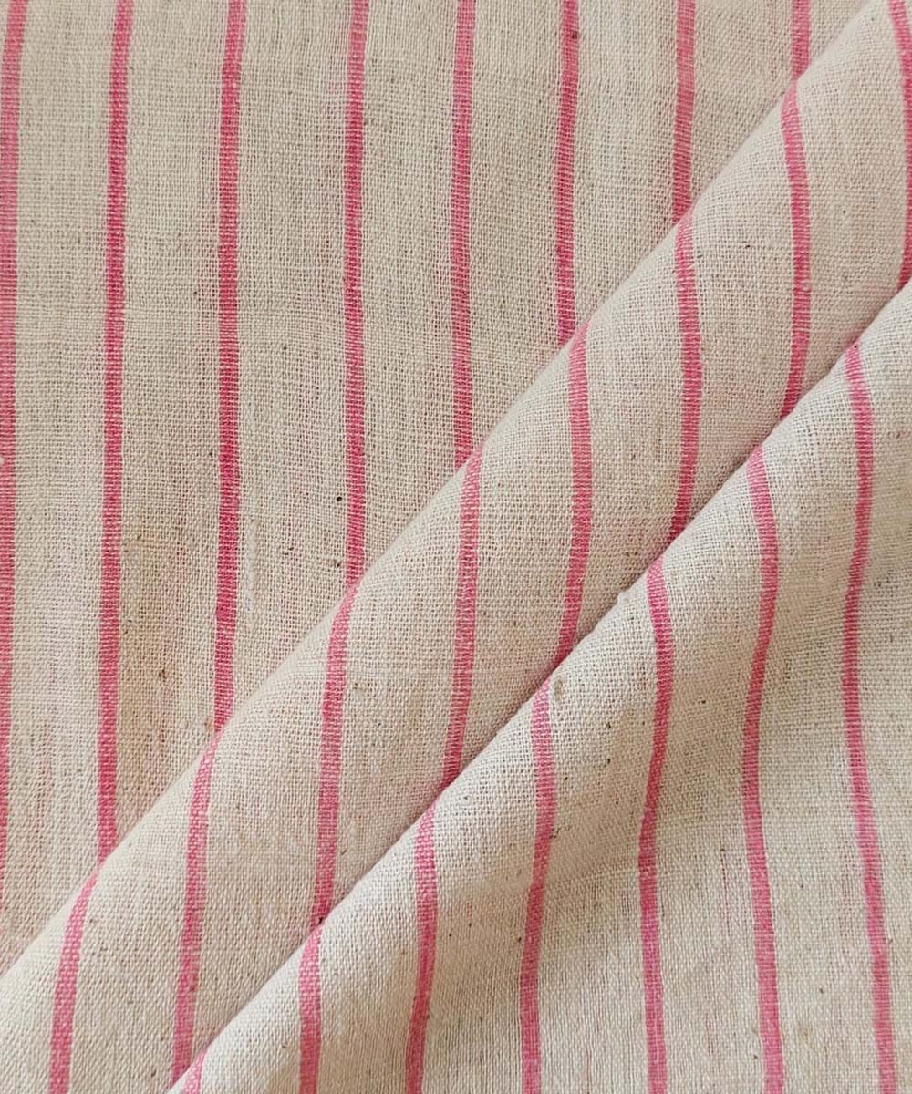 Pink cream striped handwoven cotton khadi fabric