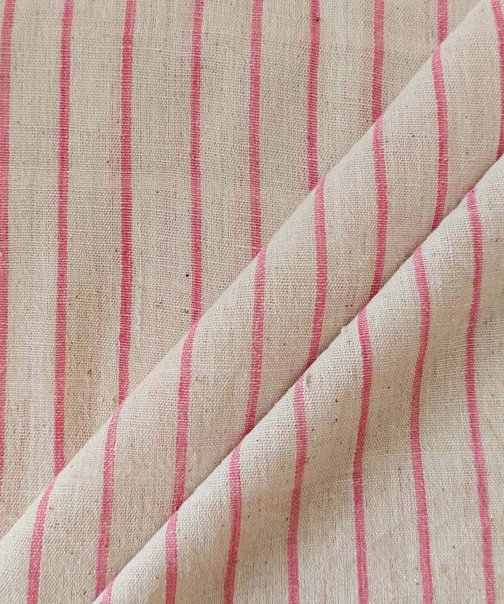 Pink cream striped handwoven cotton khadi fabric