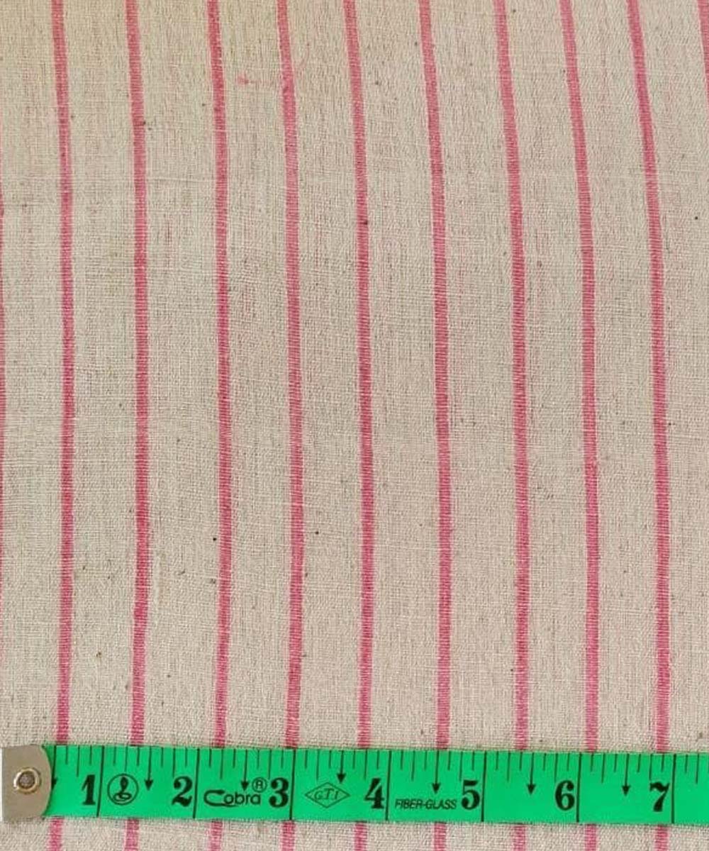 Pink cream striped handwoven cotton khadi fabric