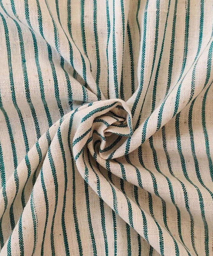 Cyan green cream cotton khadi handwoven fabric