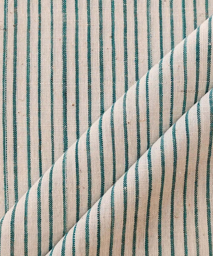 Cyan green cream cotton khadi handwoven fabric