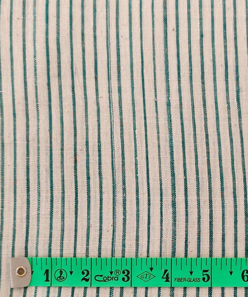Cyan green cream cotton khadi handwoven fabric