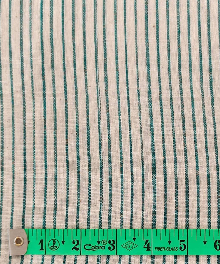 Cyan green cream cotton khadi handwoven fabric