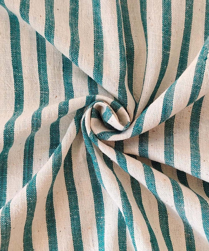 Cyan green cream handwoven cotton khadi fabric