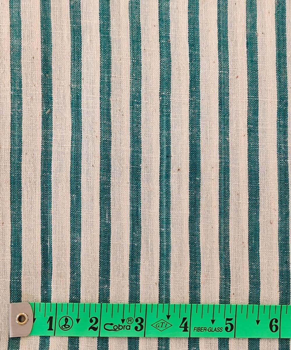 Cyan green cream handwoven cotton khadi fabric