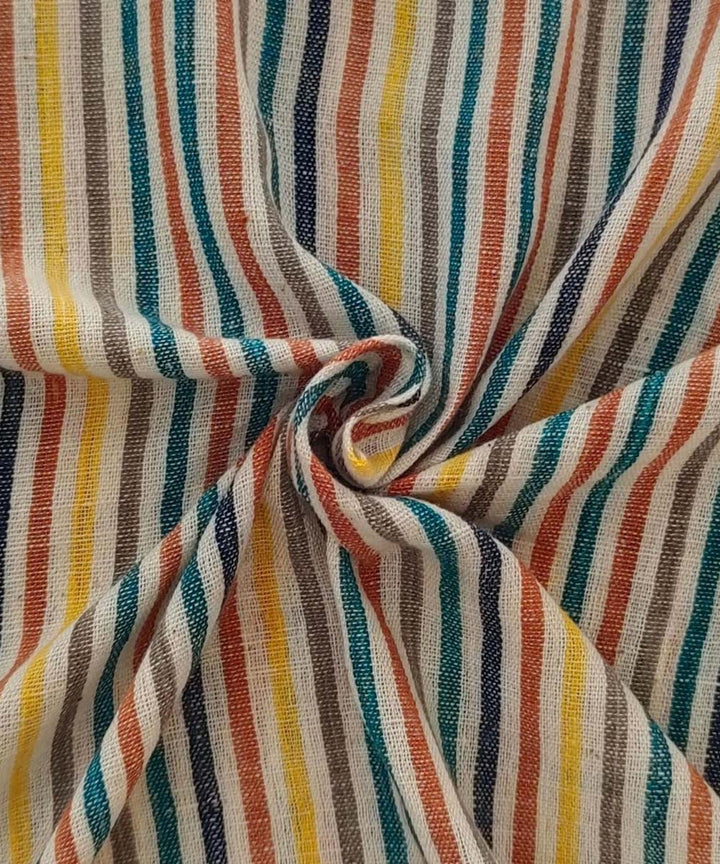 Cyan green multi handwoven cotton khadi fabric