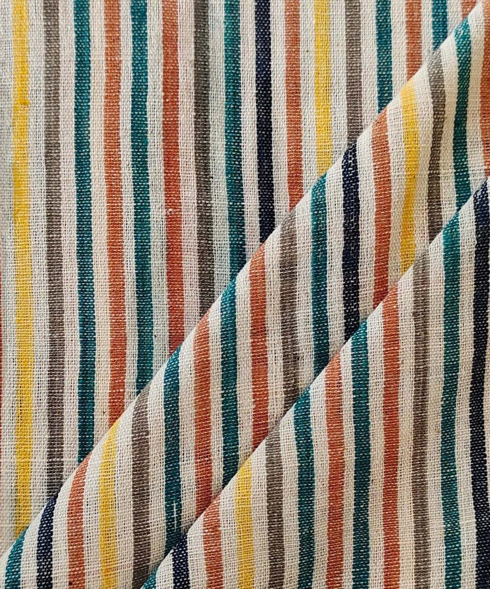 Cyan green multi handwoven cotton khadi fabric