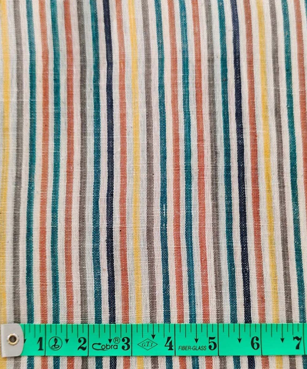 Cyan green multi handwoven cotton khadi fabric