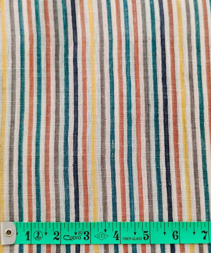 Cyan green multi handwoven cotton khadi fabric