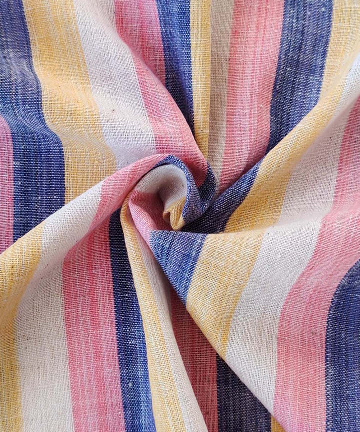 Pink yellow blue handwoven cotton khadi fabric