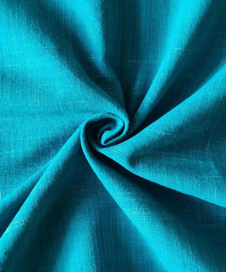 Cyan green plain handwoven cotton khadi fabric