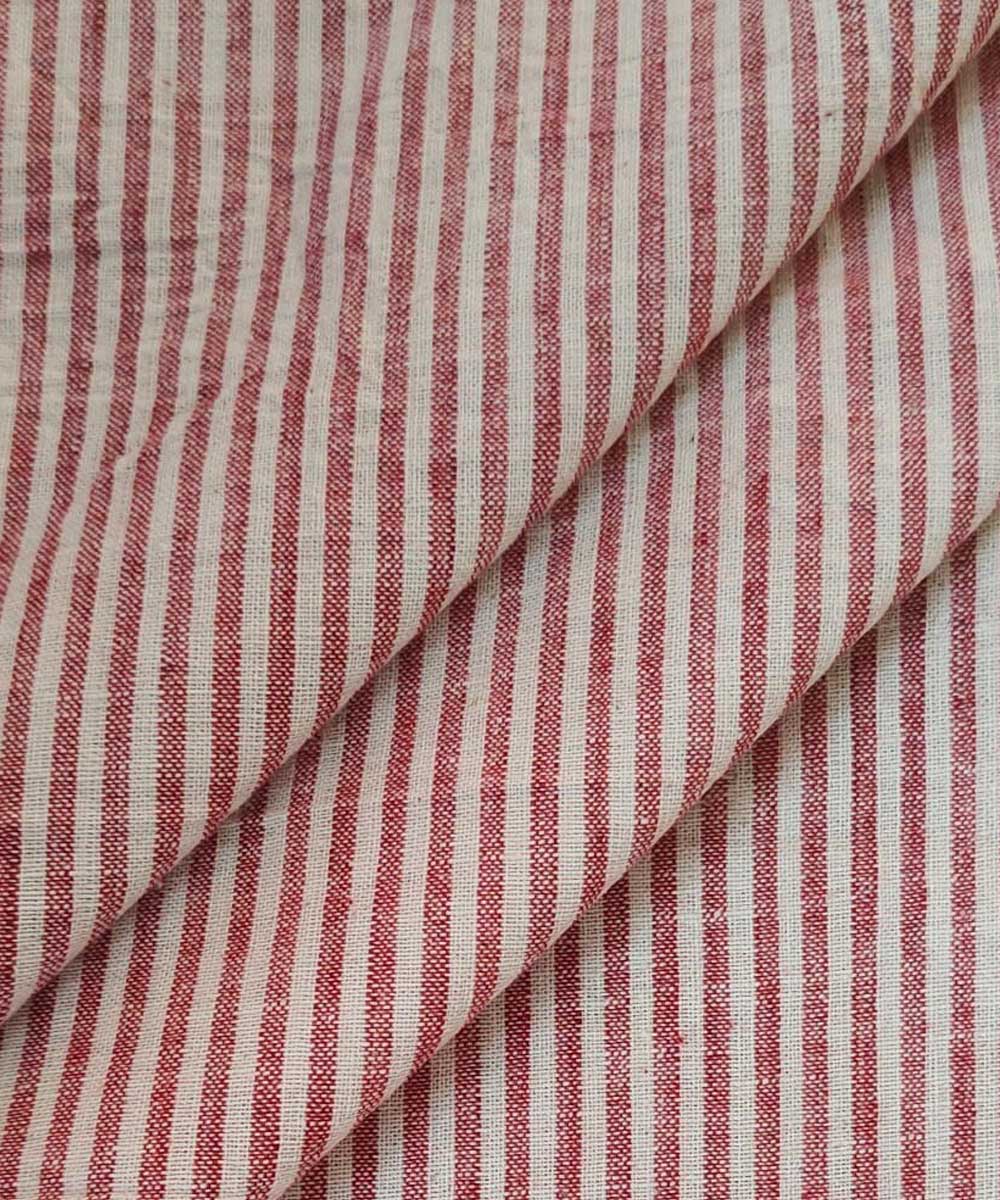 Red cream handloom cotton khadi fabric