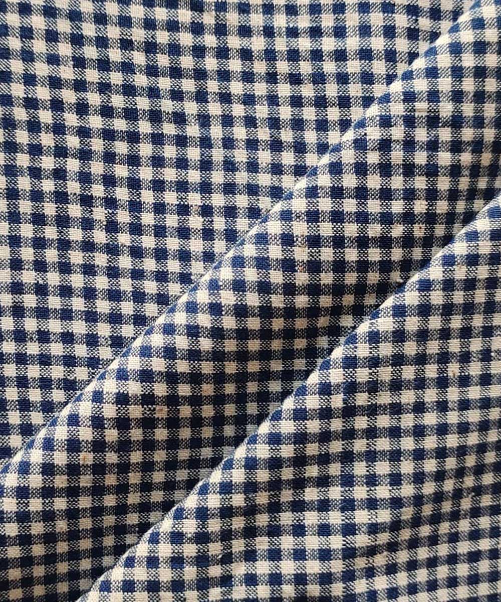 Navy cream cotton handwoven khadi fabric