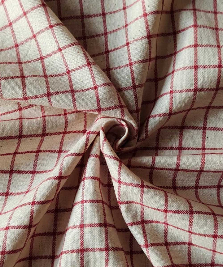 Red cream handwoven cotton khadi fabric