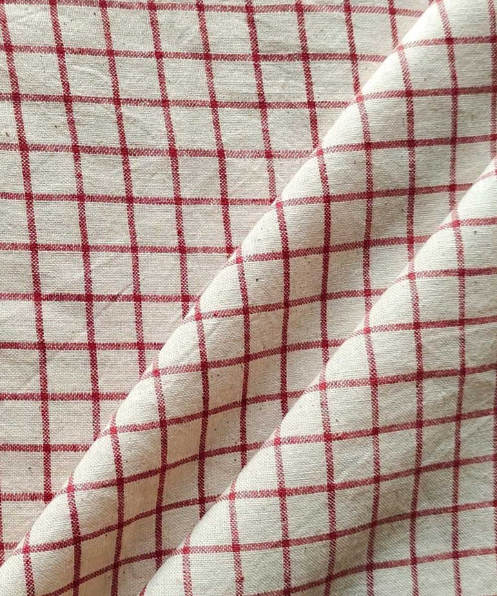 Red cream handwoven cotton khadi fabric
