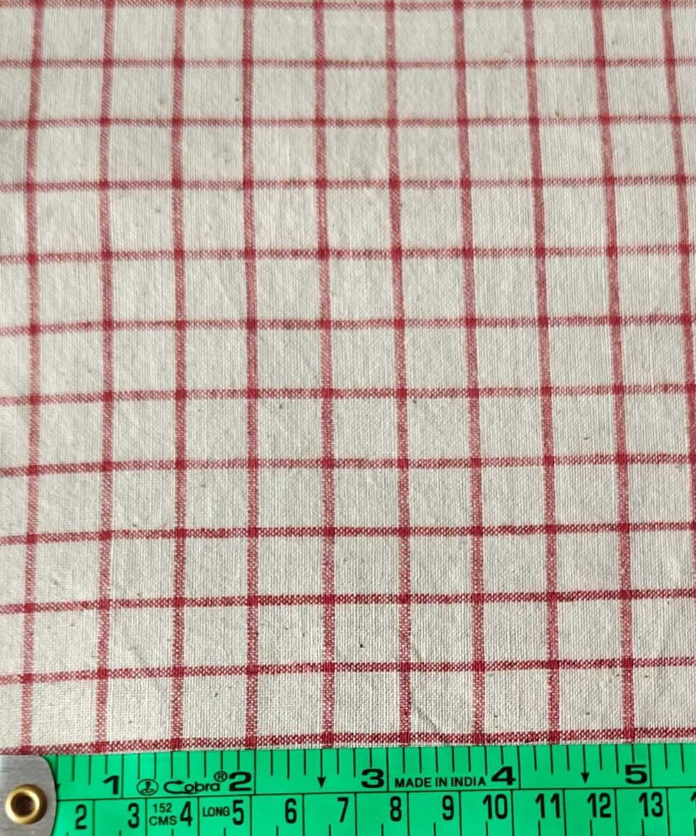 Red cream handwoven cotton khadi fabric