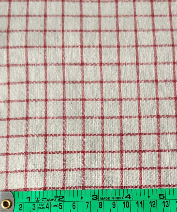 Red cream handwoven cotton khadi fabric
