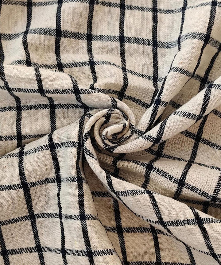 Navy cream handwoven cotton khadi fabric