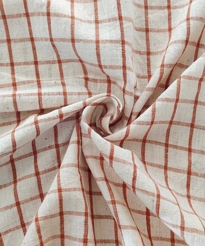 Brown cream handloom cotton khadi fabric