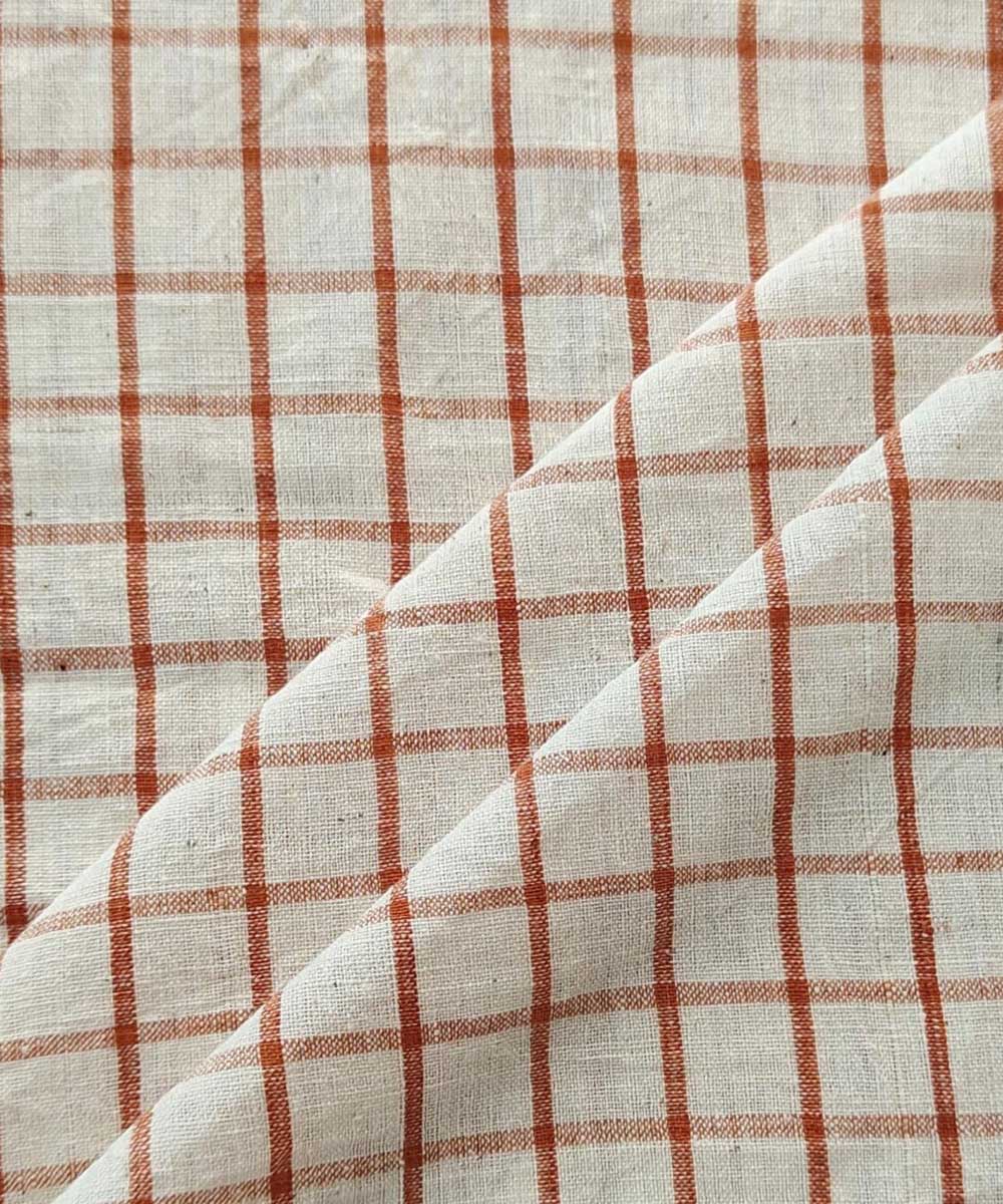 Brown cream handloom cotton khadi fabric