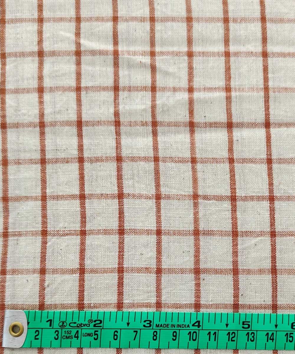 Brown cream handloom cotton khadi fabric