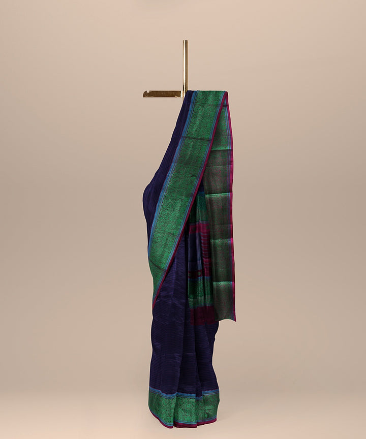 Navy blue handwoven kanchi silk saree