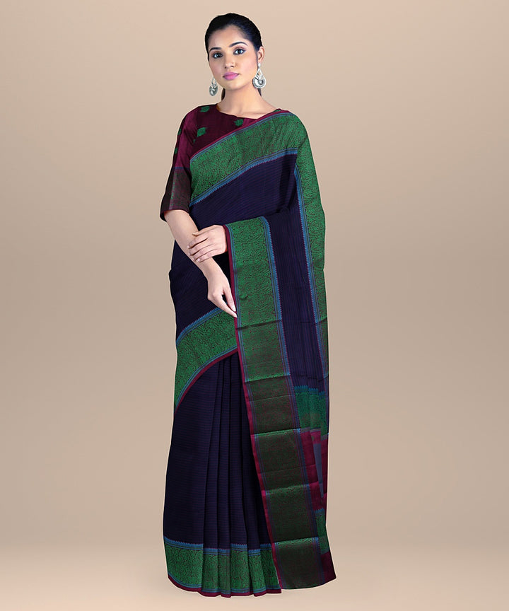 Navy blue handwoven kanchi silk saree