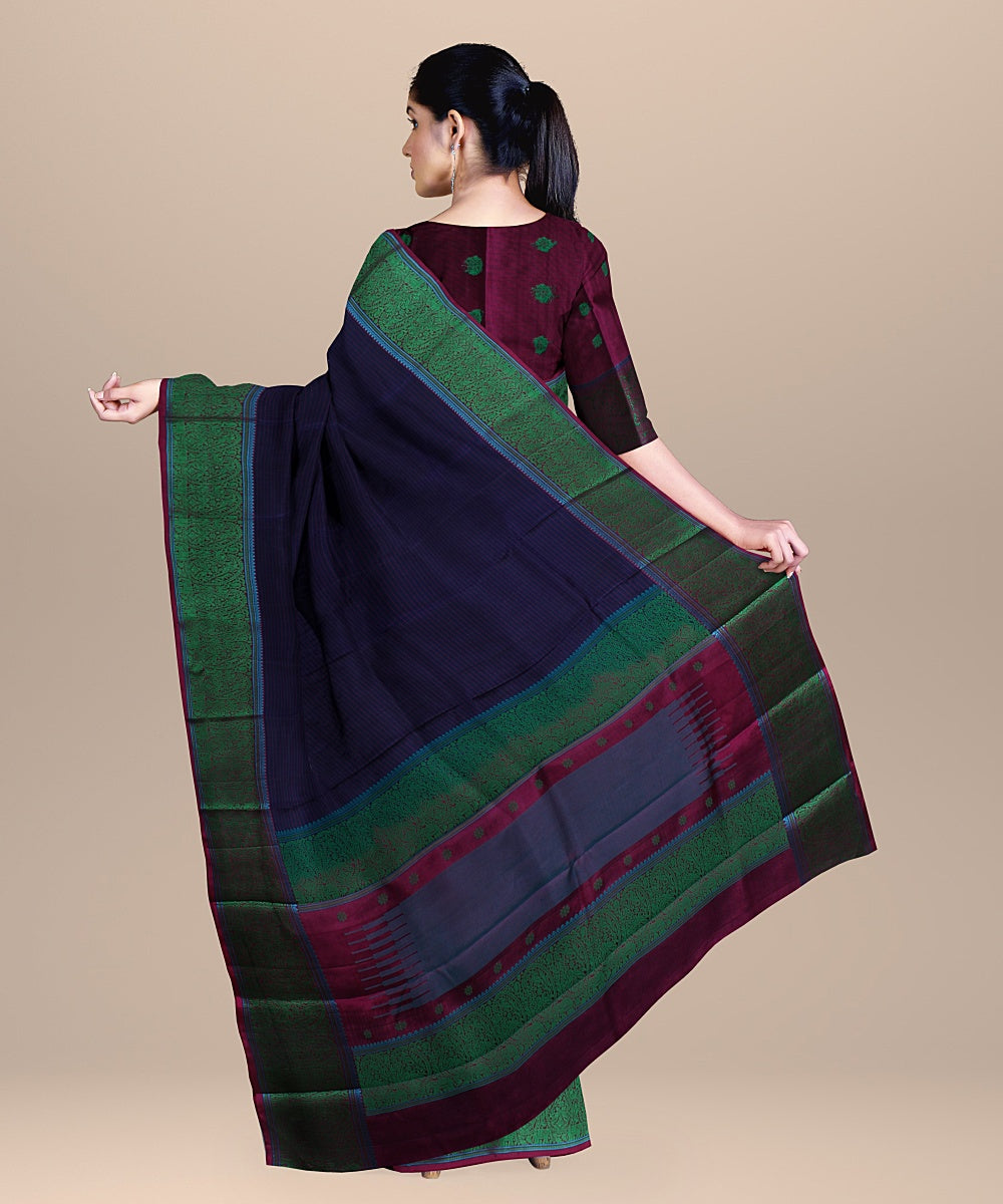 Navy blue handwoven kanchi silk saree